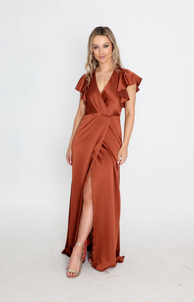 Della Satin Gown - Rust