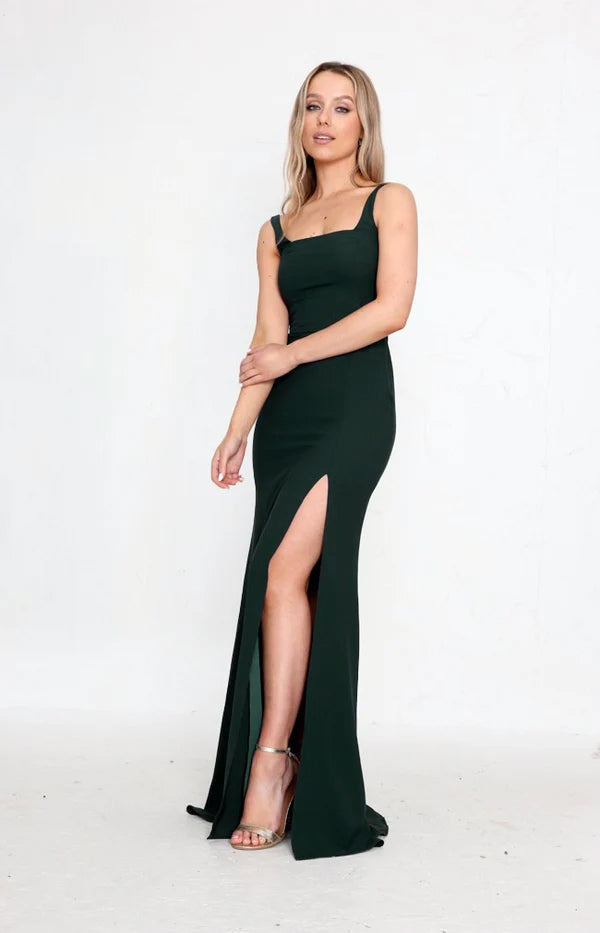 Edwina Crepe Gown - Forest Green