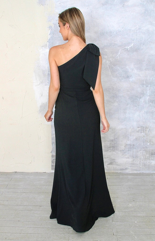 Fleur Crepe Gown Detachable Bow - Forest Green