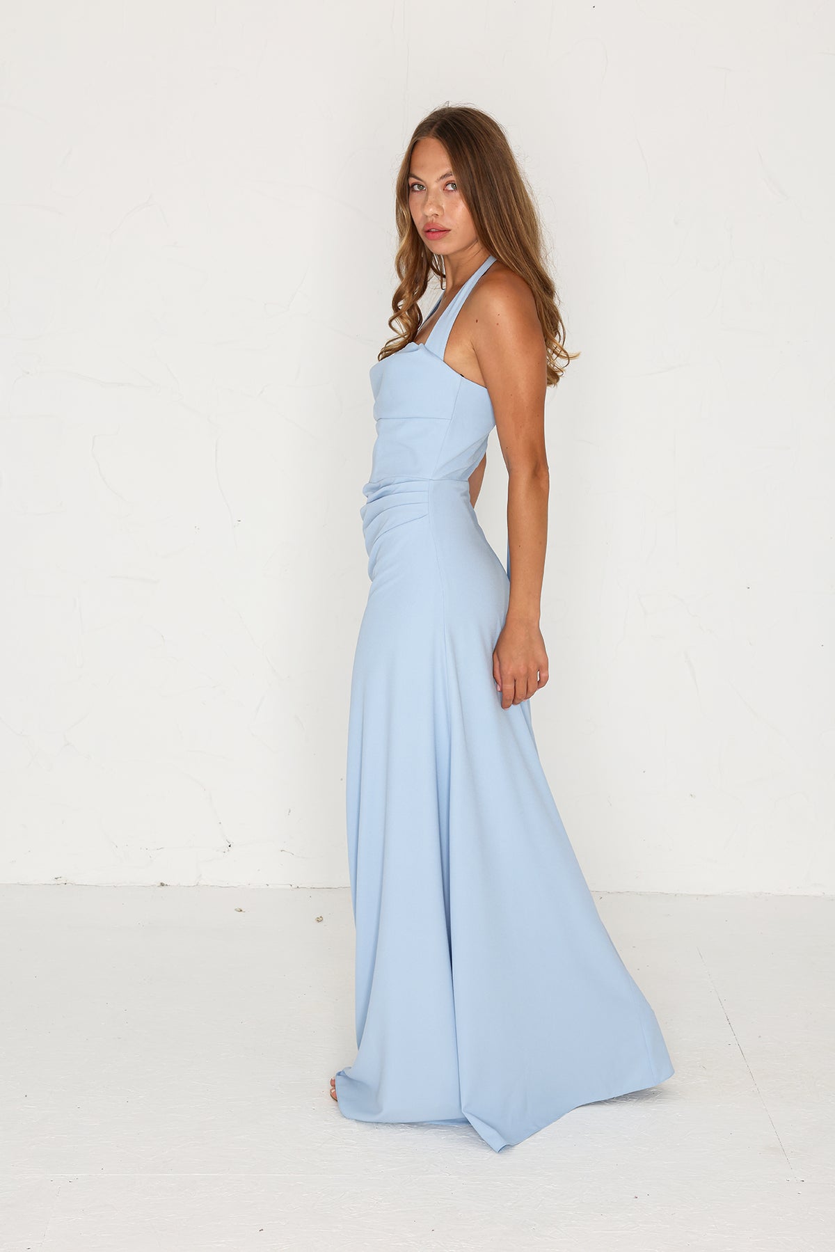 Millie Crepe Gown - Cashmere Blue