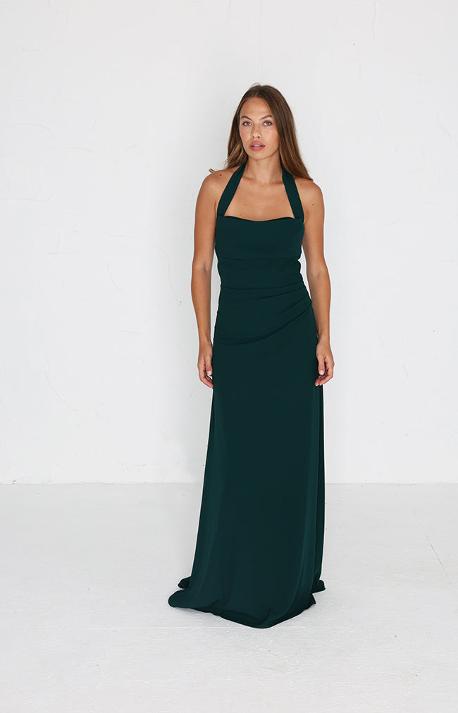 Millie Crepe Gown - Dark Emerald Green AS