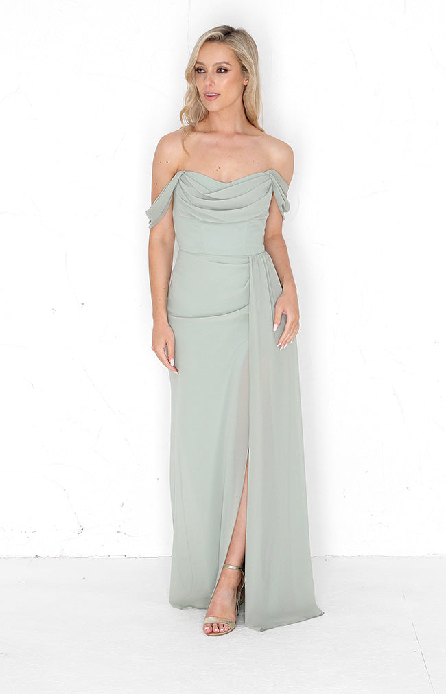 Austen Chiffon Gown - Sage