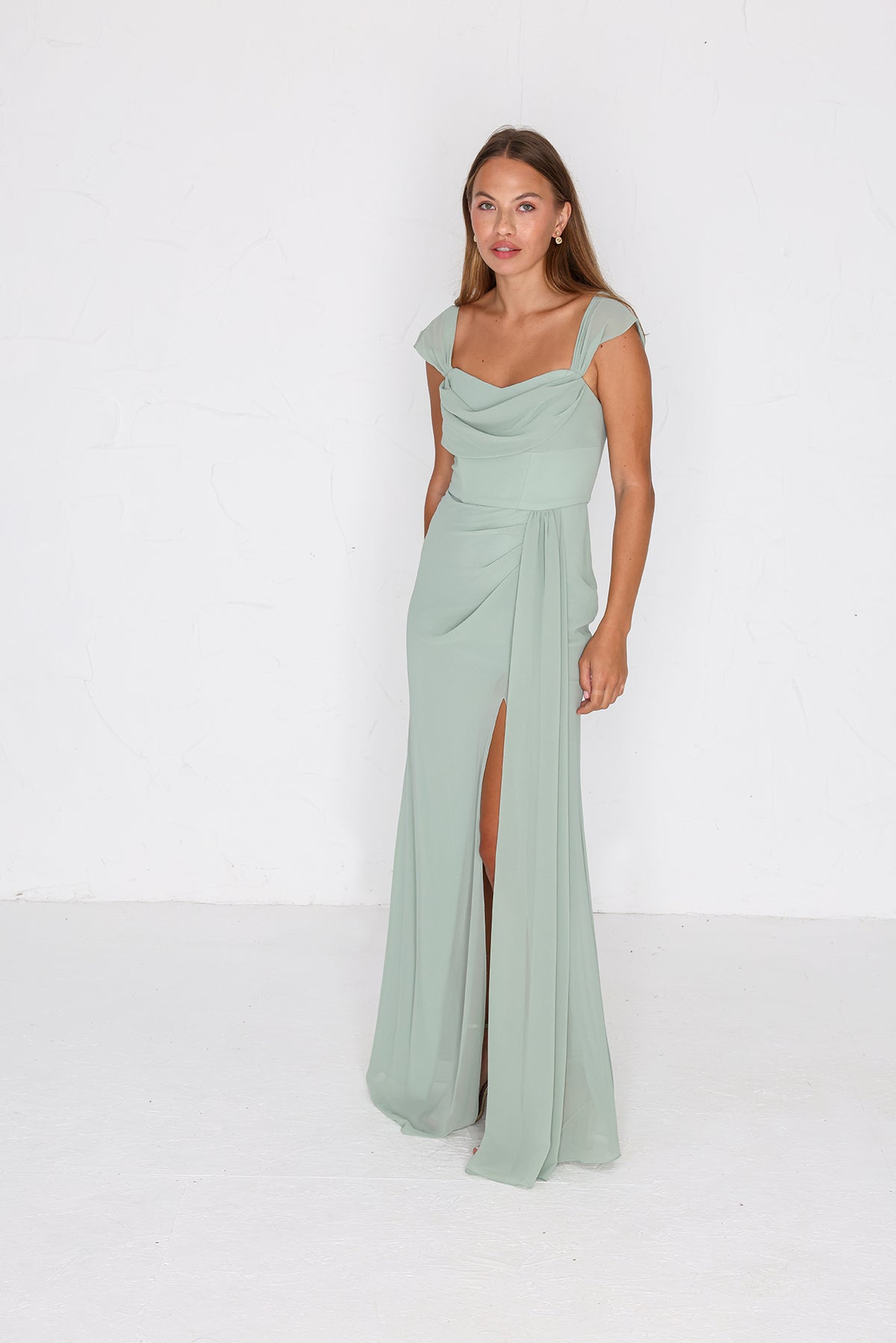 Austen Chiffon Gown - Sage