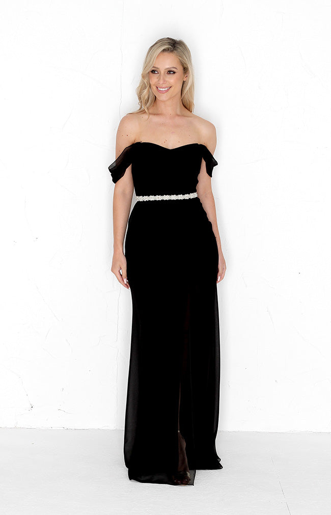 Mysie Beaded Belt - Ivory with Black ribbon