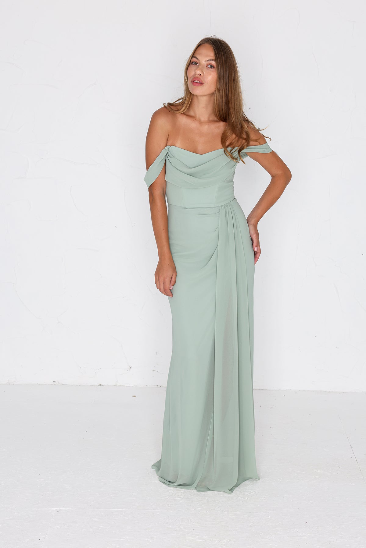 Austen Chiffon Gown - Sage