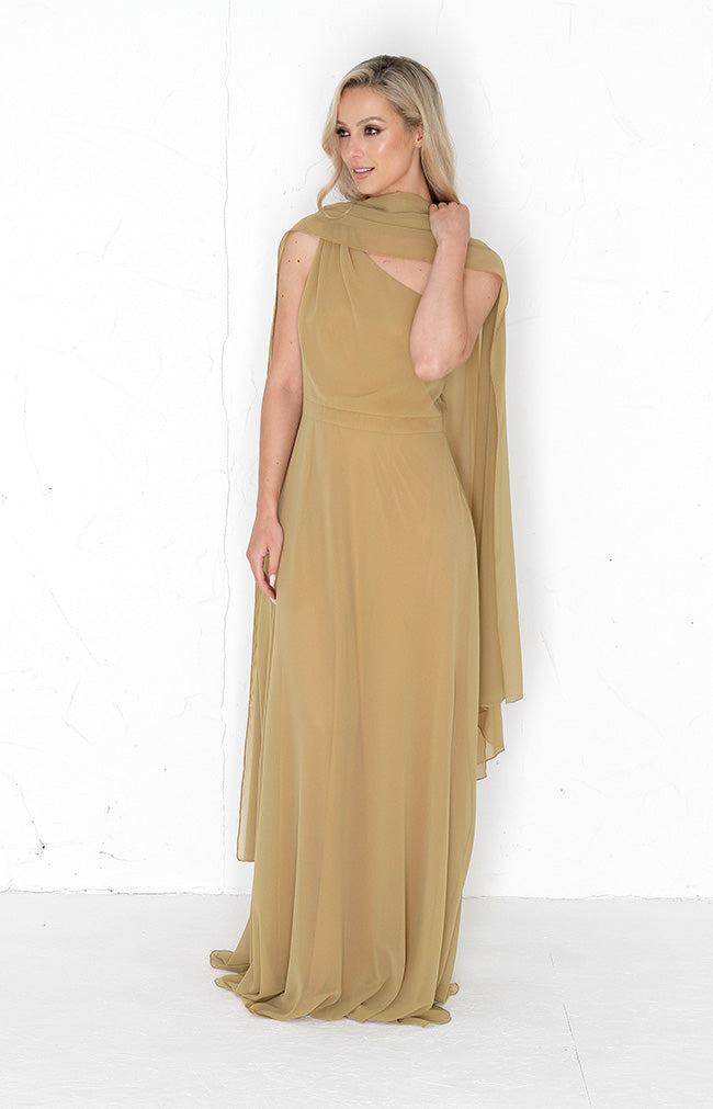 Fleur Chiffon Gown Detachable Bow - Desert Sand