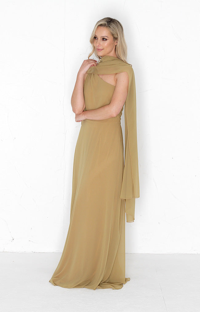 Fleur Chiffon Gown Detachable Bow - Desert Sand