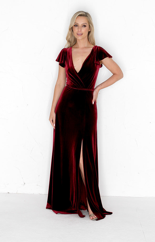 Tallie Velvet Gown - Burgundy
