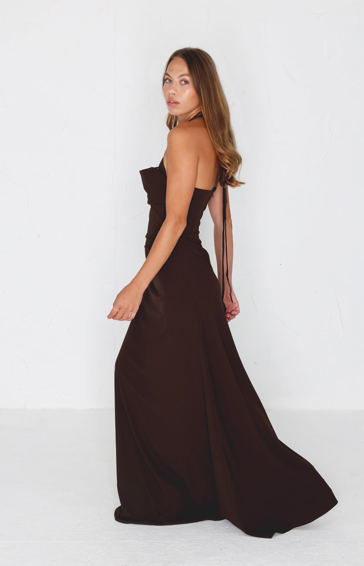 Millie Crepe Gown - Chocolate