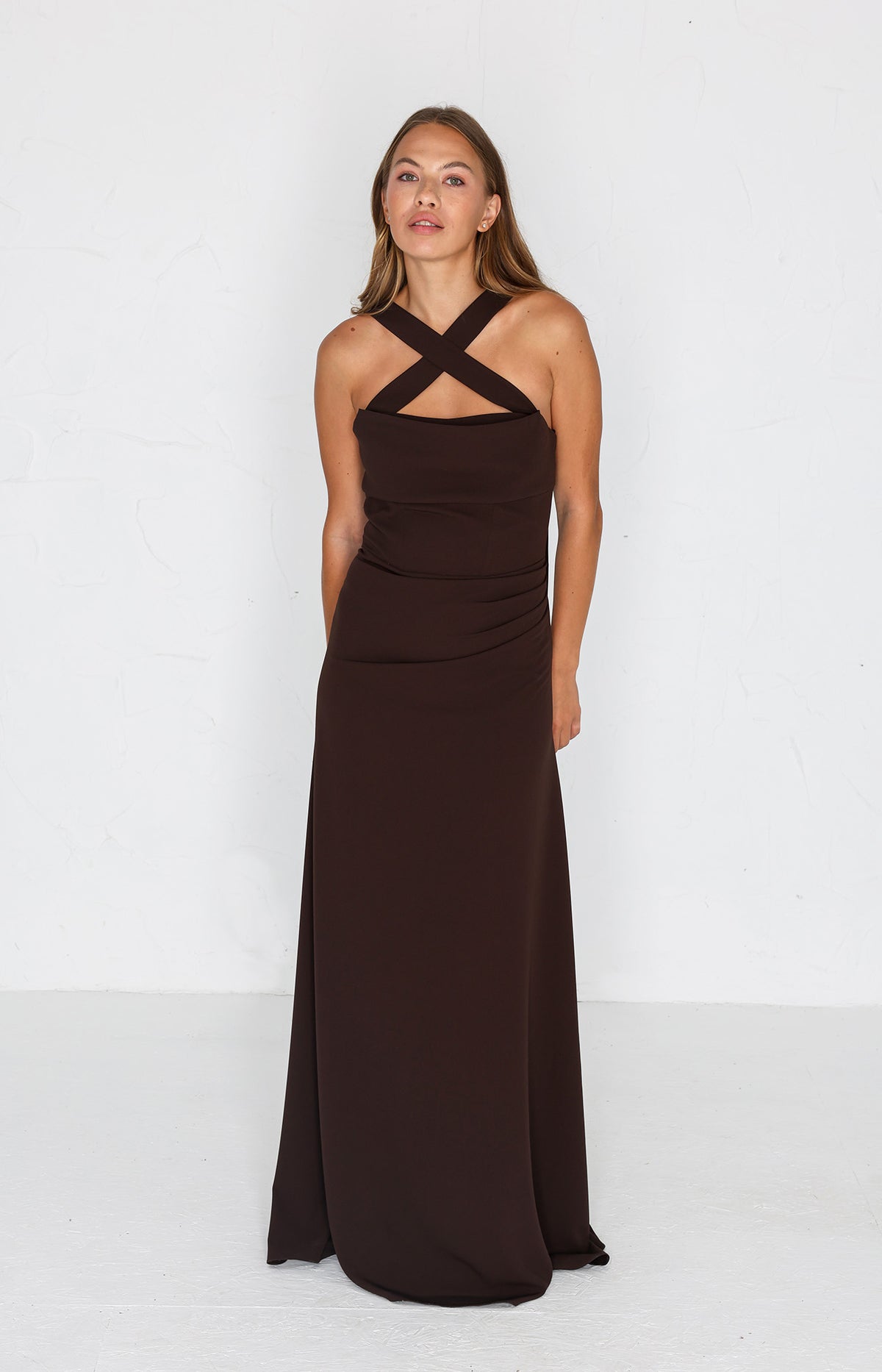 Millie Crepe Gown - Chocolate