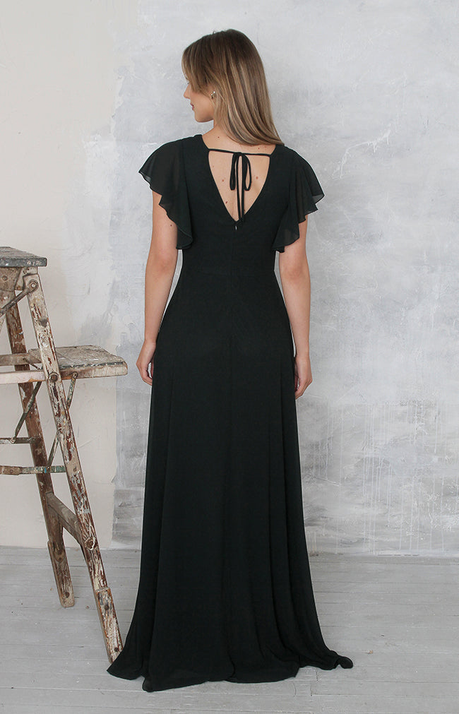 v neck dark green dress