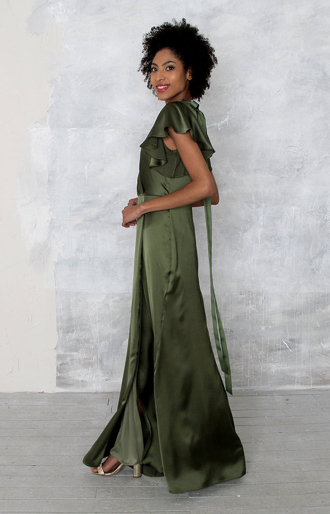 Della Satin Gown - Olive