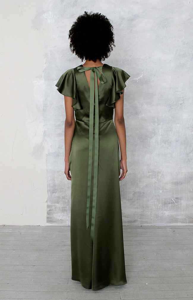 Della Satin Gown - Olive