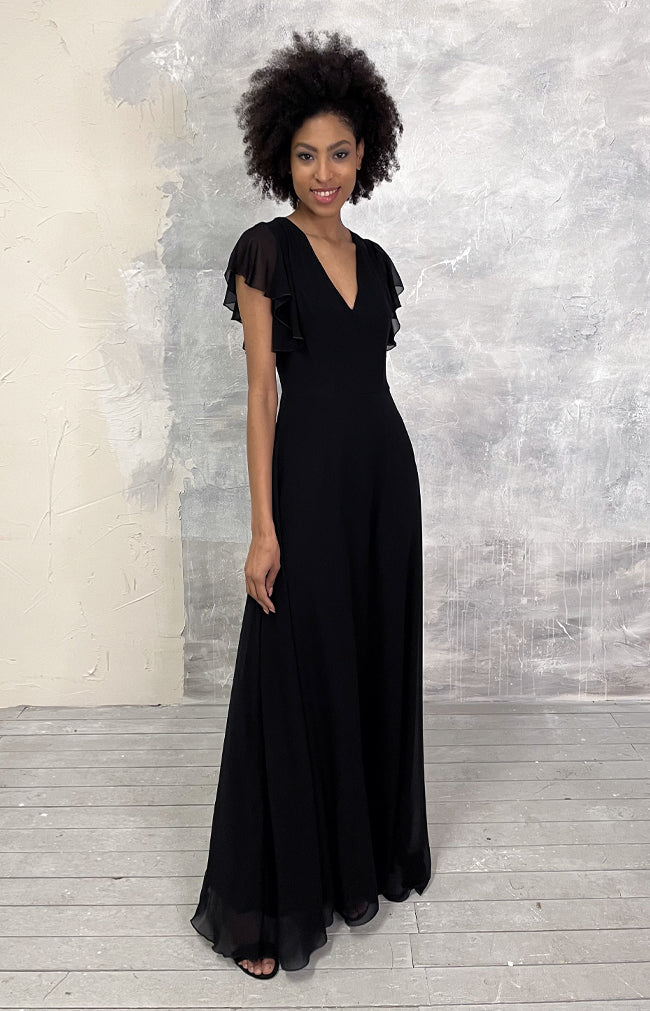 v neck black dress