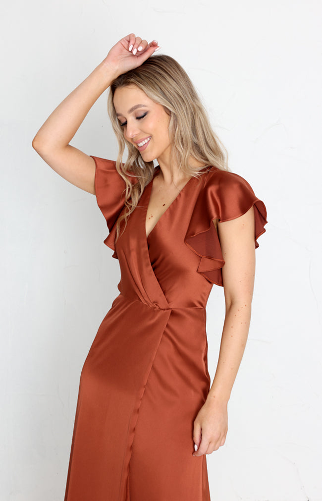 Della Satin Gown - Rust