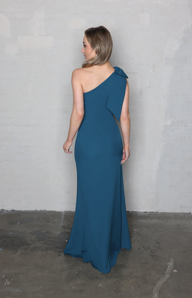Fleur Crepe Gown Detachable Bow - Teal
