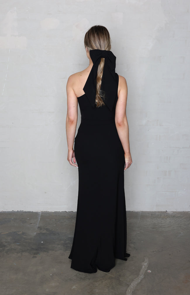 Fleur Crepe Gown Detachable Bow - Black