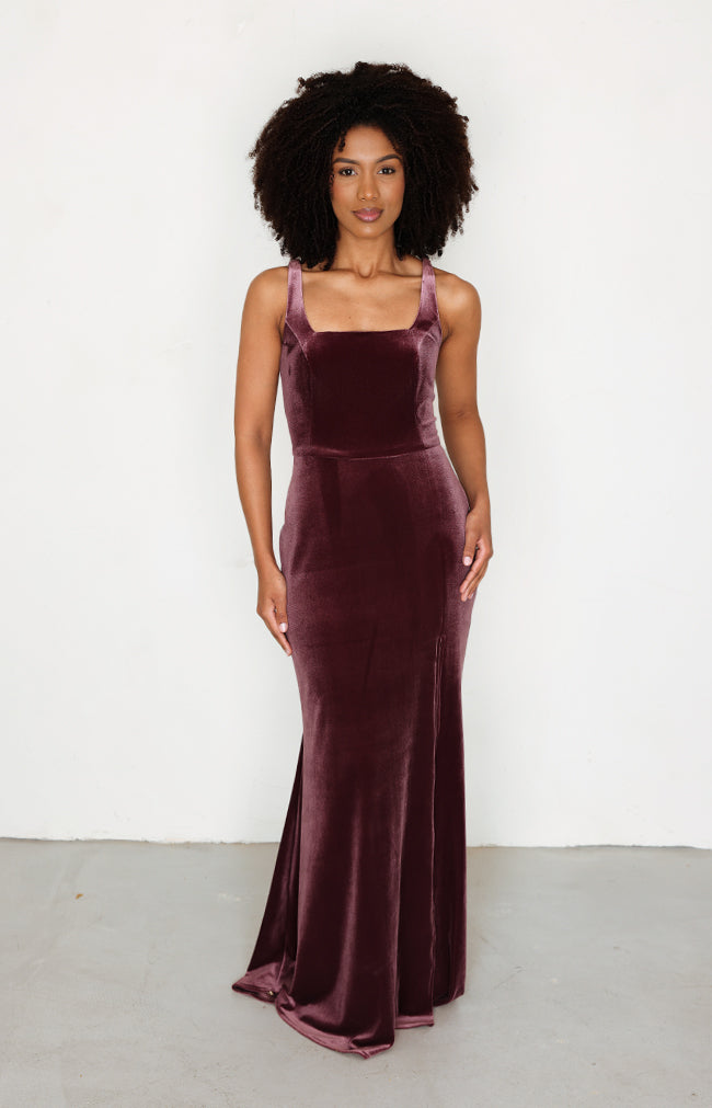 Portia Velvet Gown - Damson