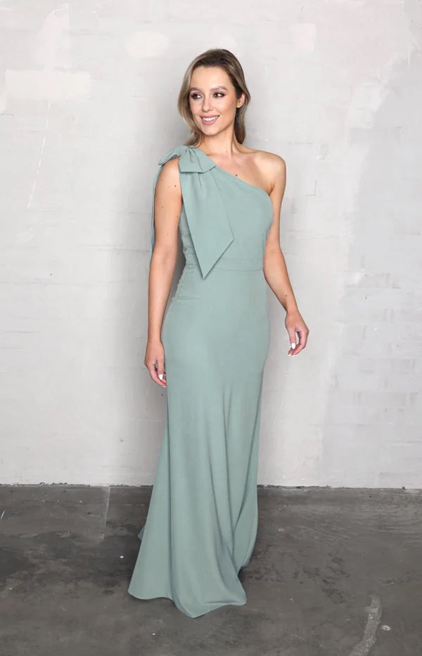 Fleur Crepe Gown Detachable Bow - Sage
