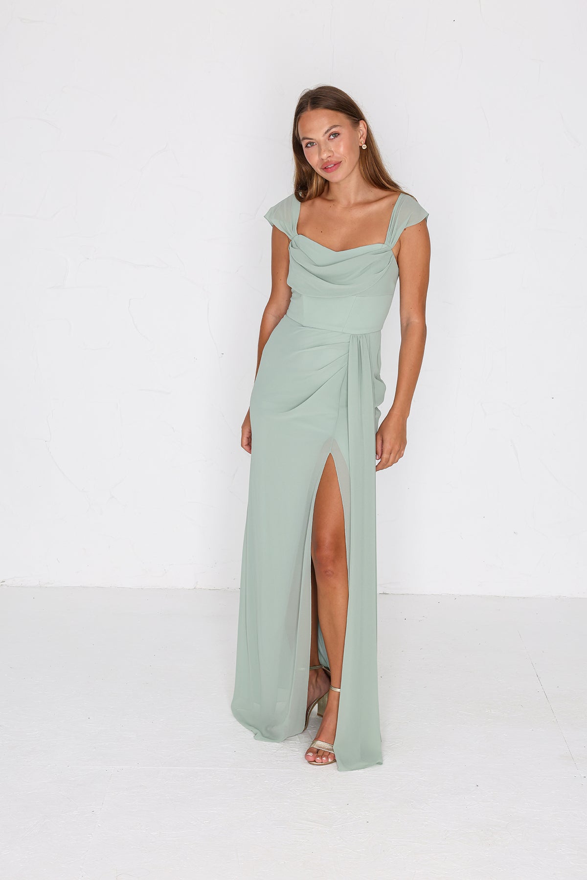 Austen Chiffon Gown - Sage