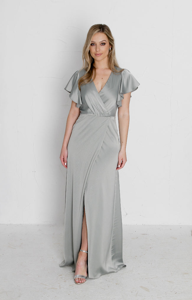 Della Satin Gown - Sage