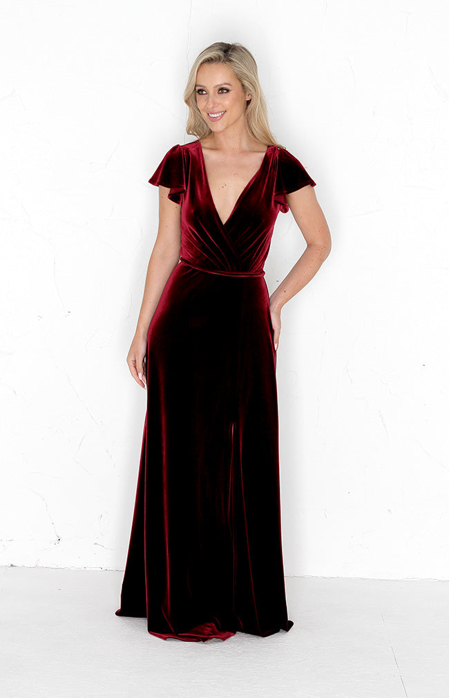 Tallie Velvet Gown - Burgundy