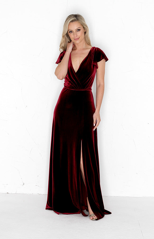 Tallie Velvet Gown - Burgundy