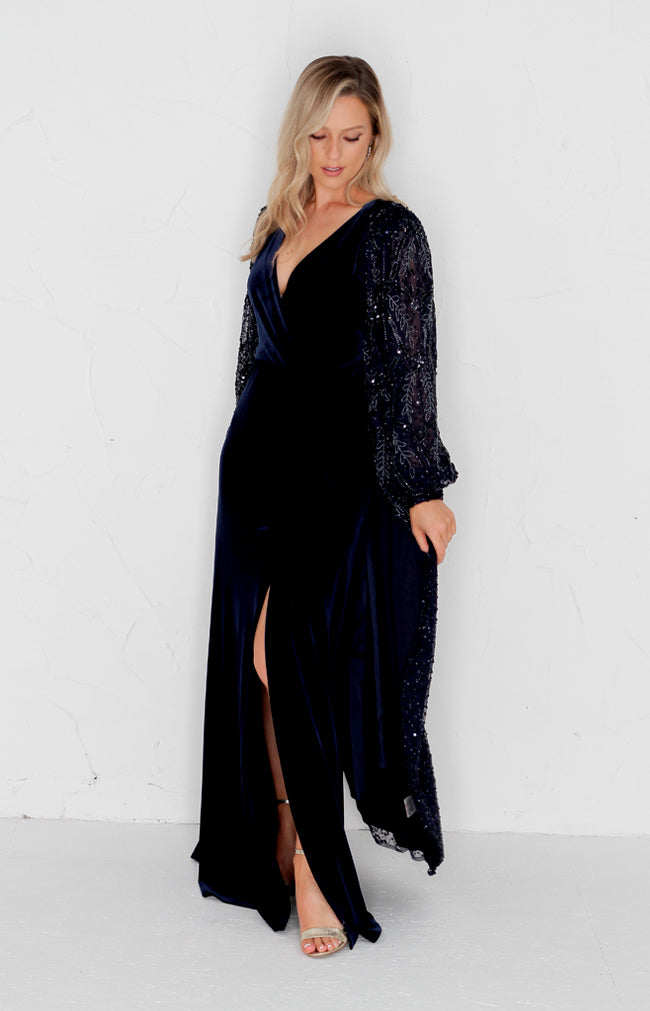 Cara Dress  (Hand Beaded) - Midnight