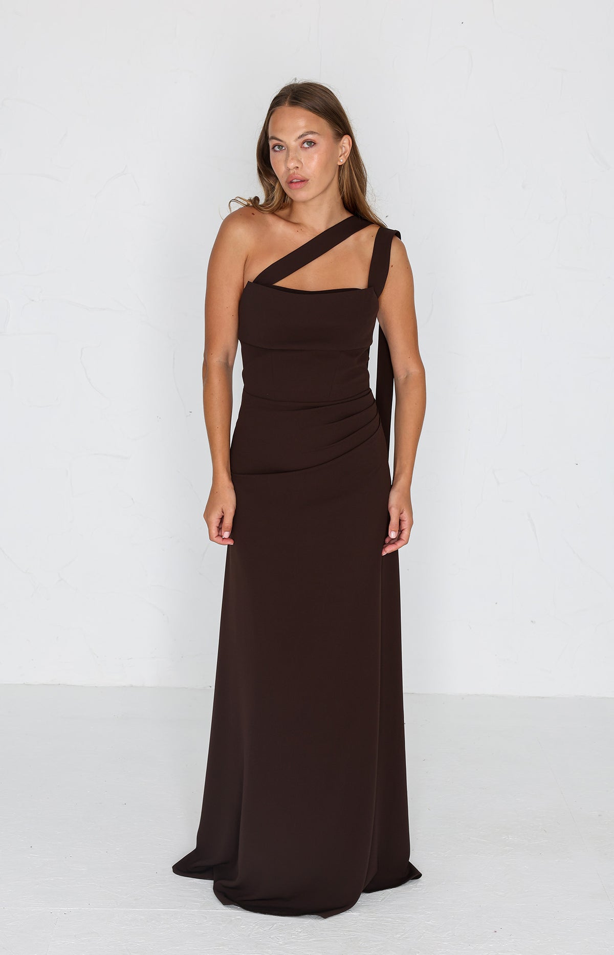 Millie Crepe Gown - Chocolate
