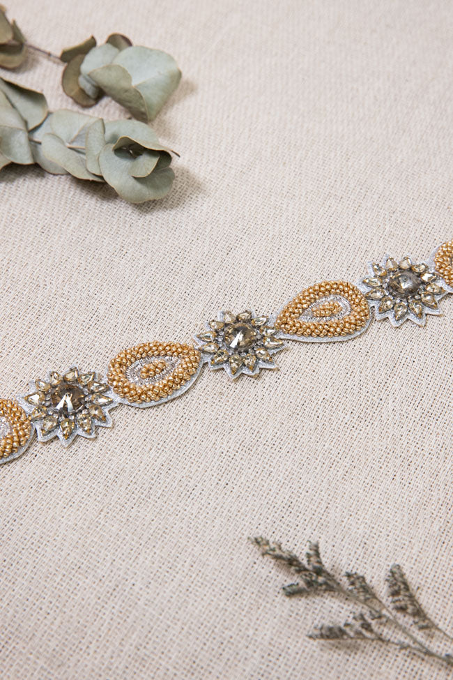 Abita Beaded Belt - Gold with Ivory Ribbon
