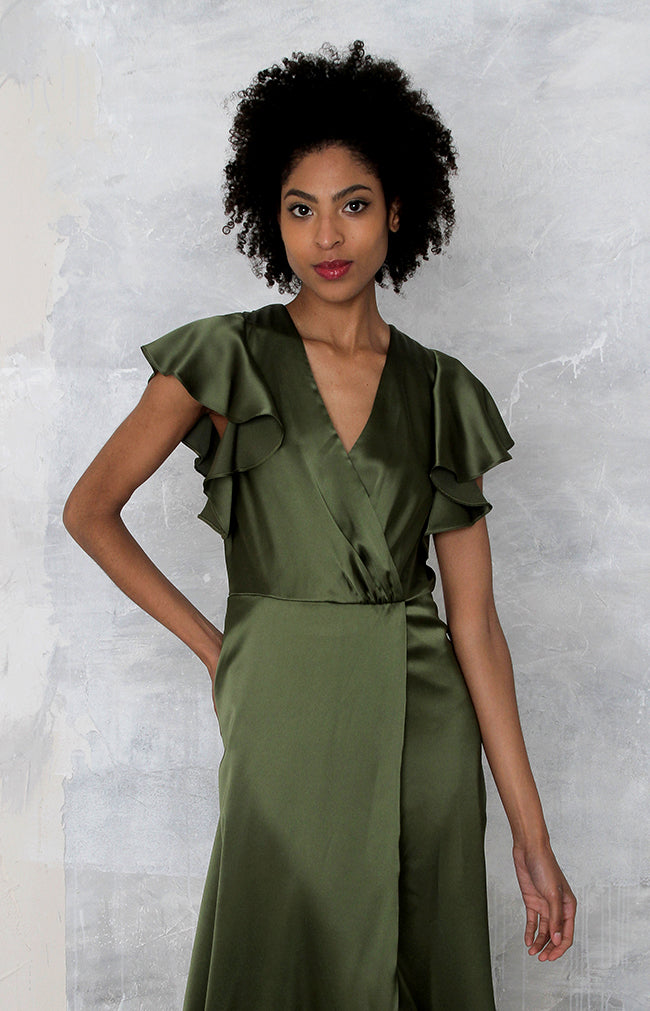 Della Satin Gown - Olive