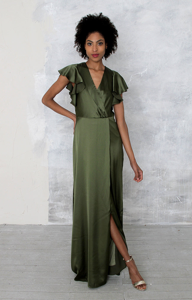 Della Satin Gown - Olive