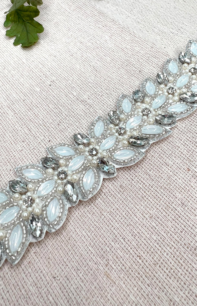 Athos Beaded Belt - Ivory with Sage ribbon